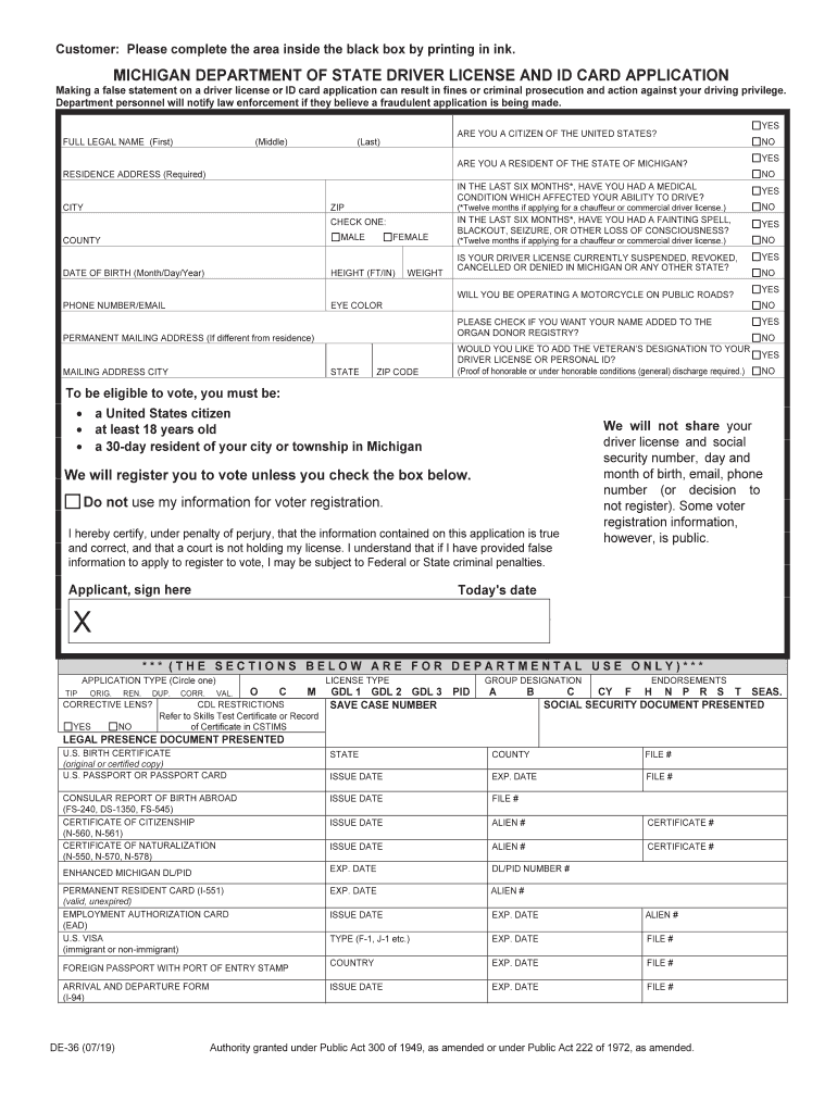  Card Application Form De 36 2019-2024