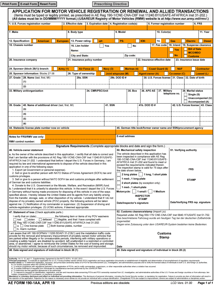  Ae Form 190 1aa 2019-2024