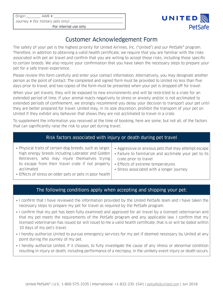  Customer Acknowledgement Form 2018-2024