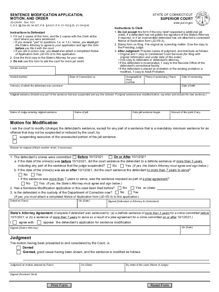 Get and Sign Ct Sentence Modification 2021-2022 Form