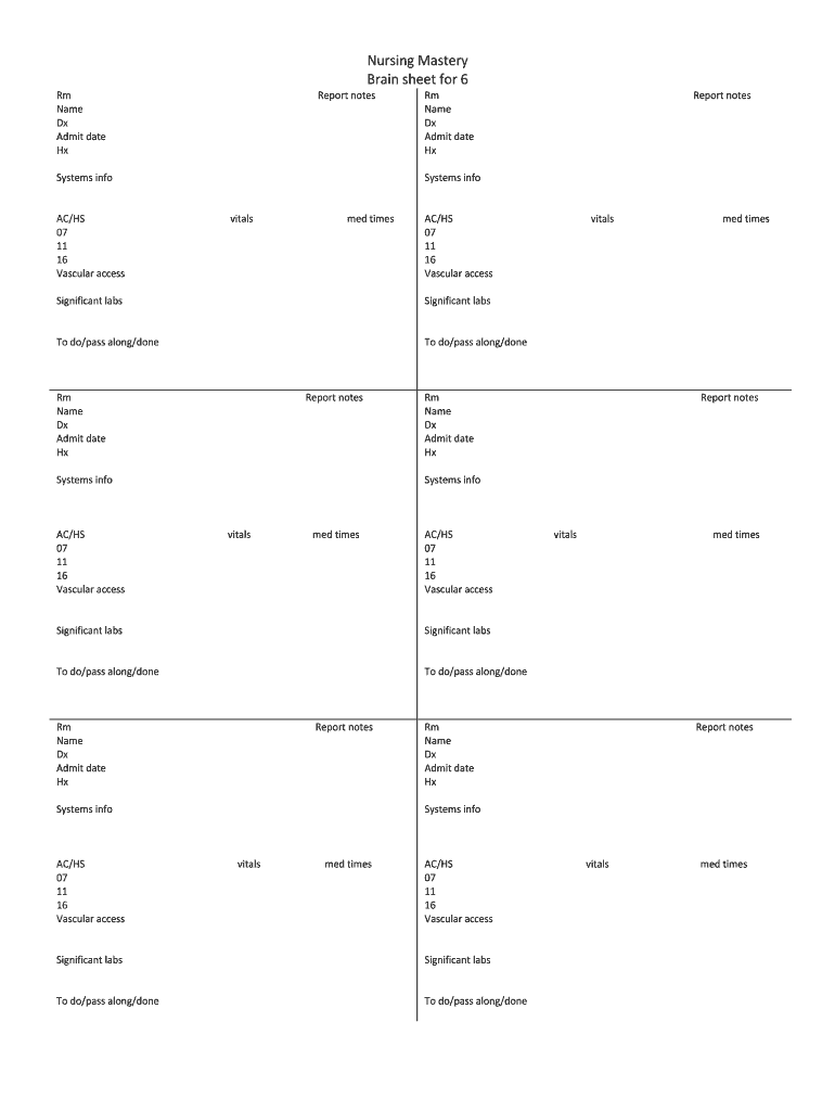 Printable Nursing Report Sheet PDF  Form