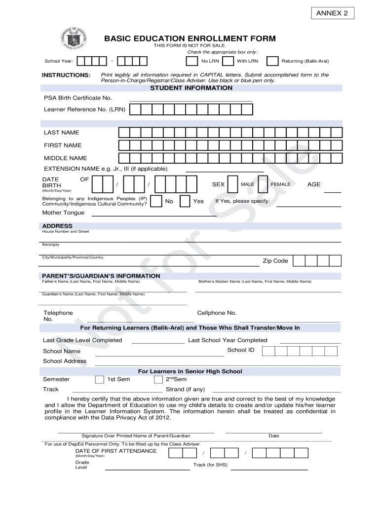 Enhanced Basic Education Enrollment Form