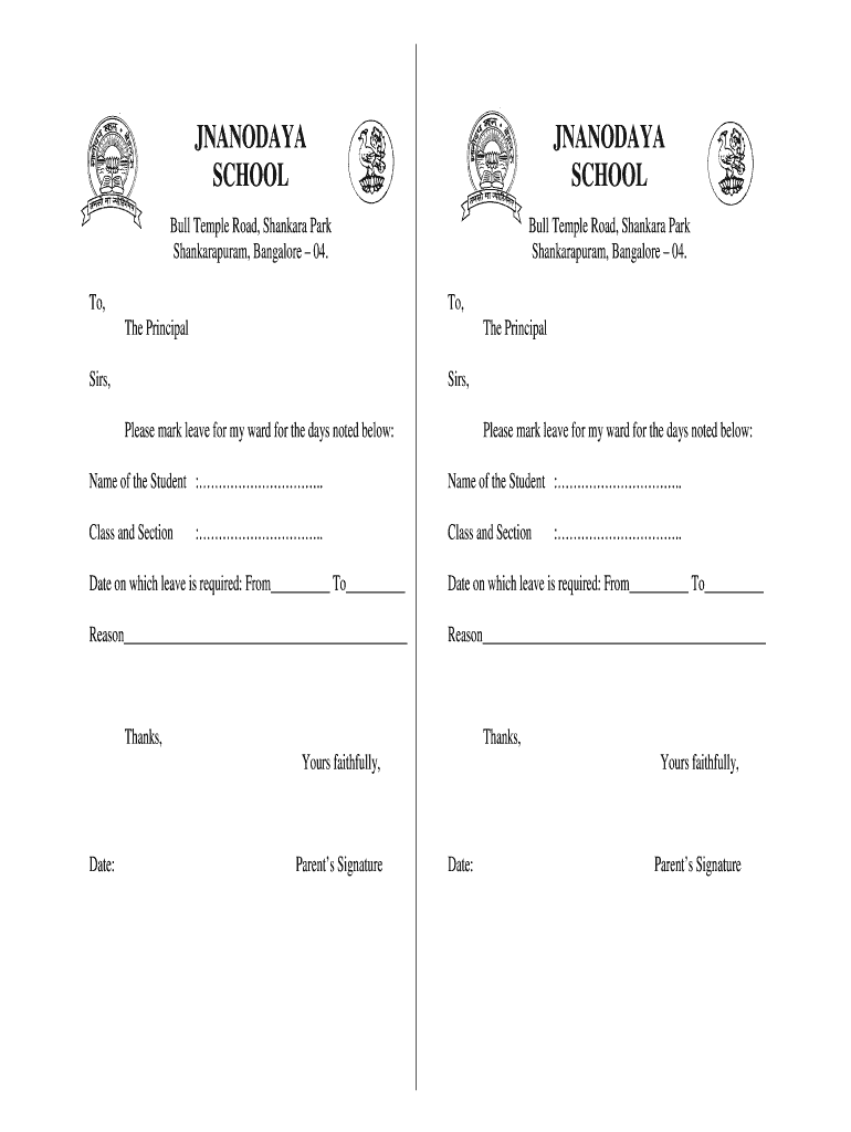 Jnanodaya School Leave Letter  Form