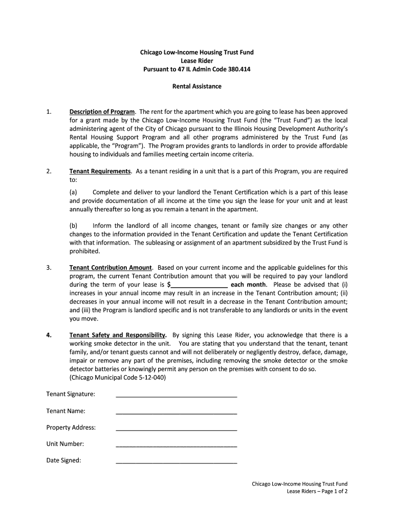 Chicago Low Income Housing Trust Fund Lease Rider  Form