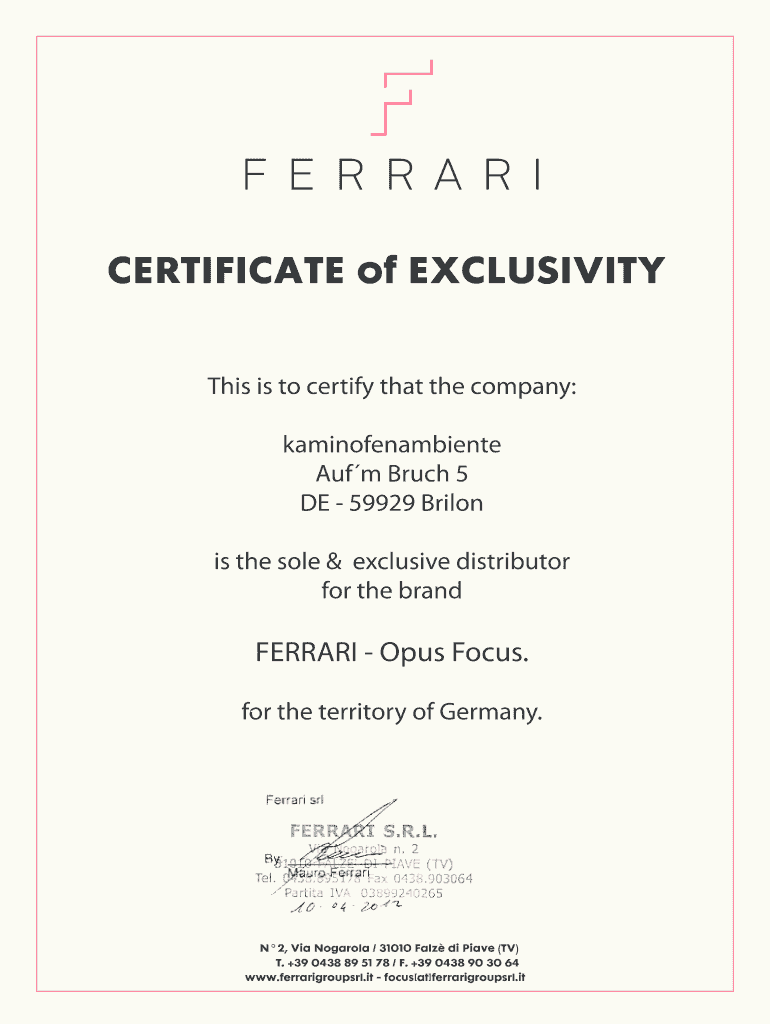 Certificate of Exclusivity  Form