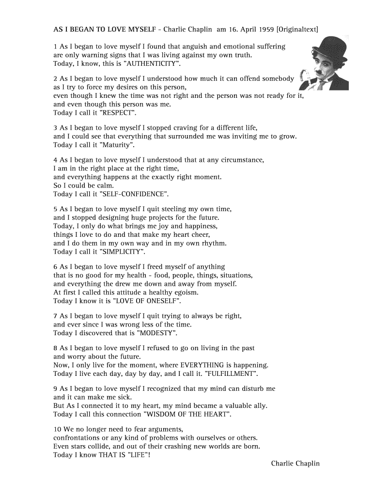 As I Began to Love Myself Charlie Chaplin PDF  Form