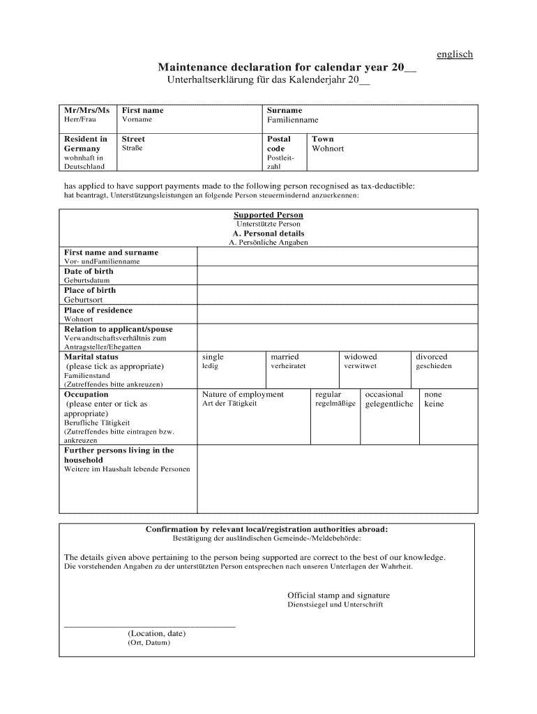 Maintenance Declaration for Calendar Year  Form