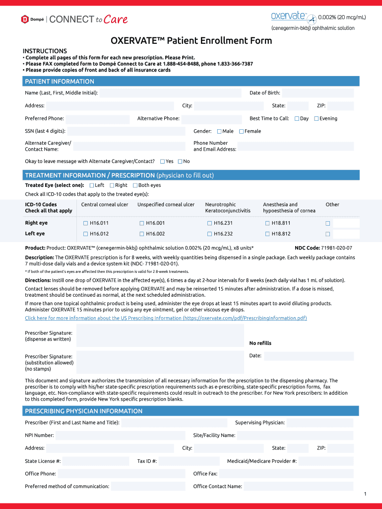 Oxervate Patient Enrollment Form