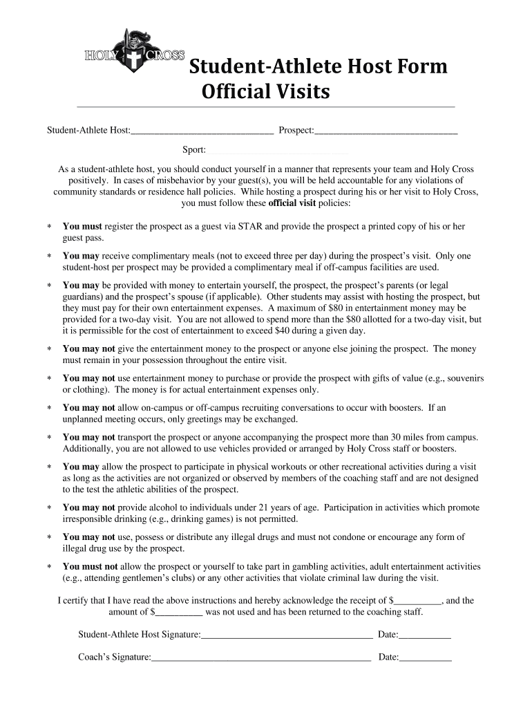 Official Visit Student Host Form NCAA Org