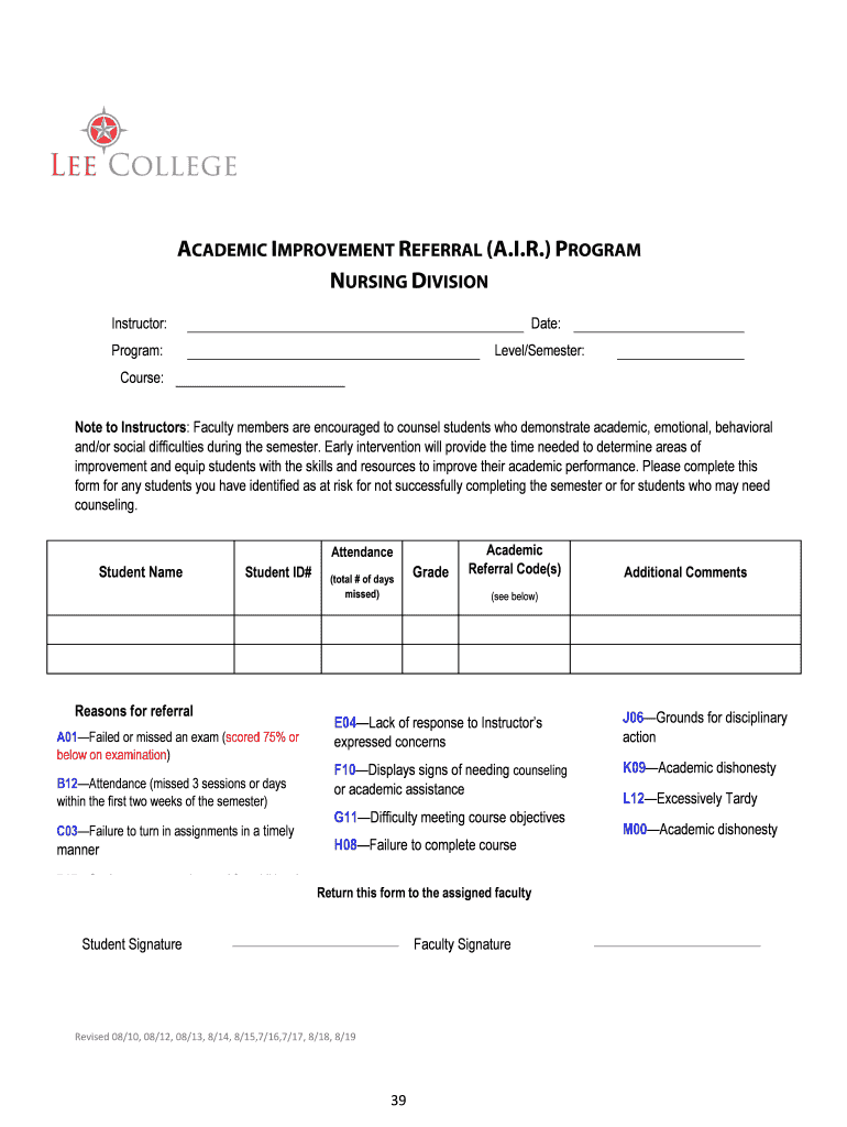  College Nursing Student Handbook 2019-2024