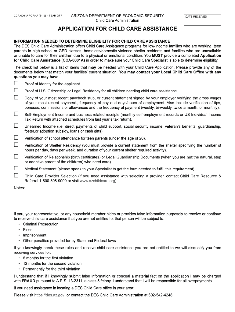 CCA 0001A Application for Child Care Assistance Application for Child Care Assistance  Form