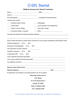 Medical Clearance for Dental Treatment Form - Fill Out and Sign Printable  PDF Template | signNow