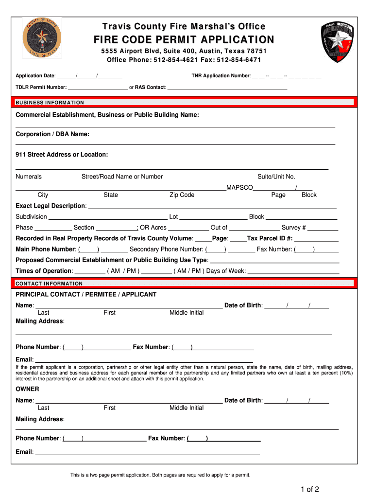 Fire Prevention Permit Application  Form