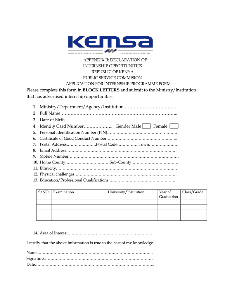 Kemsa Internship  Form