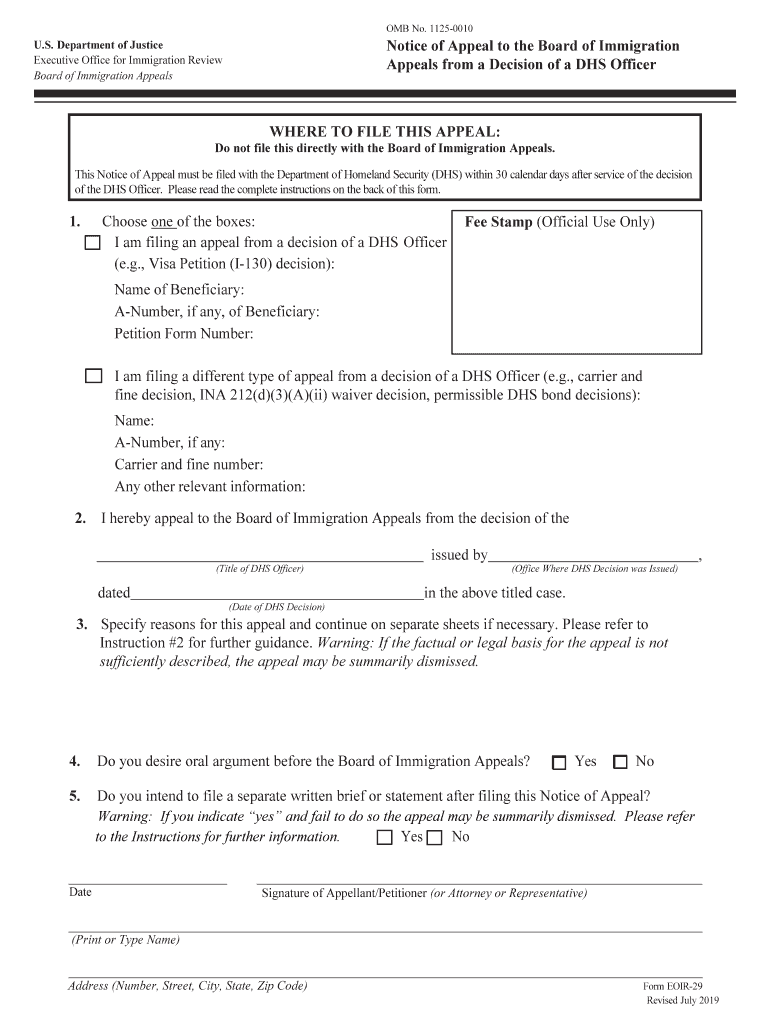 Board of Immigration Appeals Department of Justice  Form