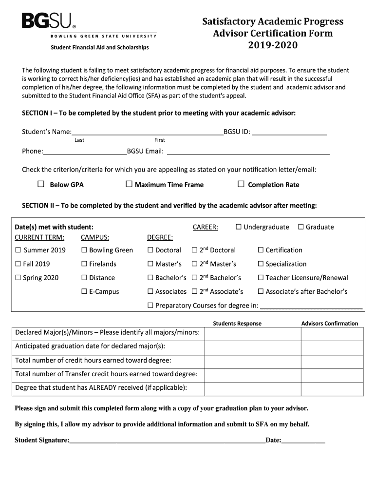  Satisfactory Academic Progress Advisor Certification Form 2019