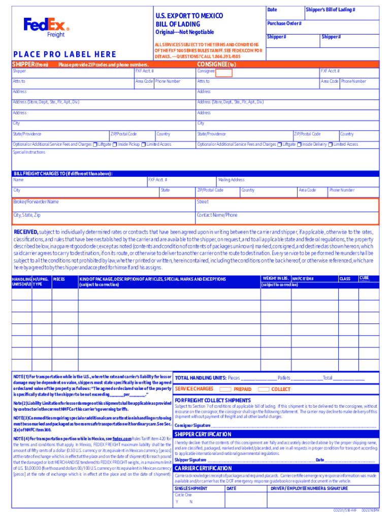  Date S EXPORT to MEXICO BILL of LADINGPurchase O 2018-2024