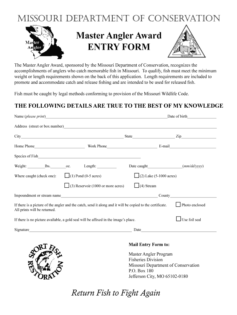 Master Angler Award Entry Form Master Angler Award