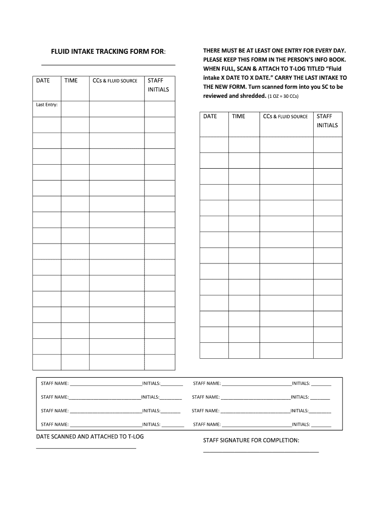 FLUID INTAKE TRACKING FORM for DOC