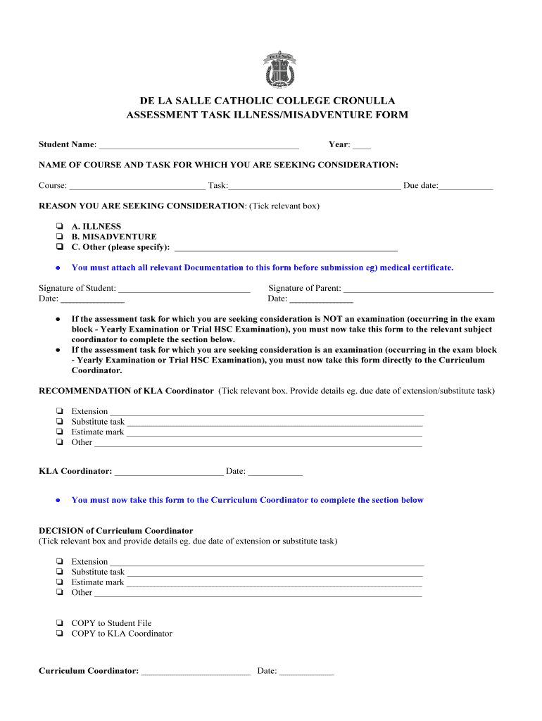 ASSESSMENT TASK ILLNESSMISADVENTURE FORM