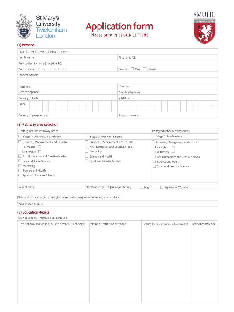 Application Form St Mary&#039;s University