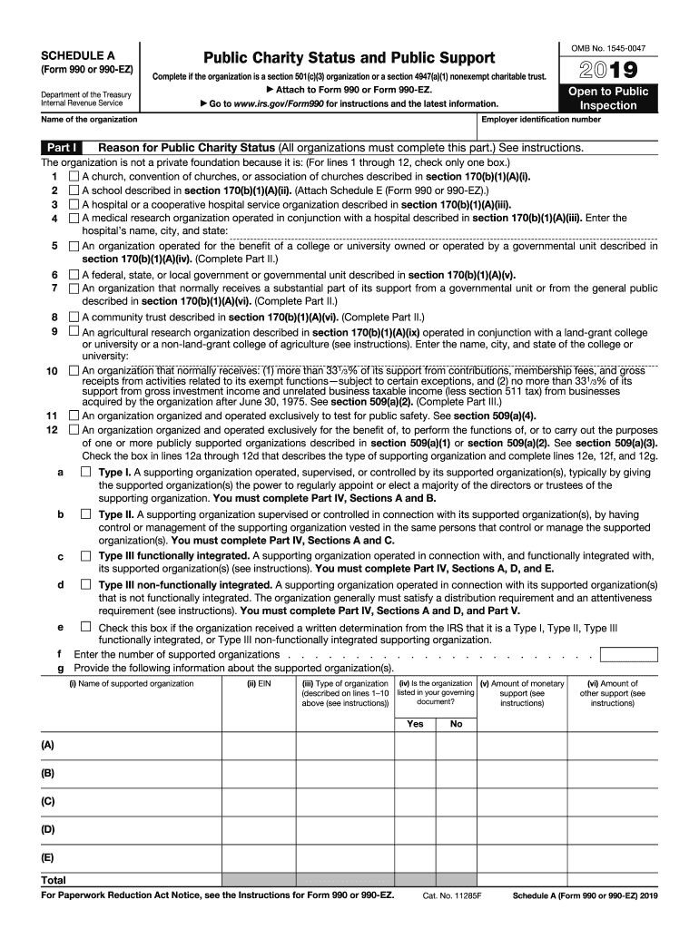 2019 Schedule A (990 form)