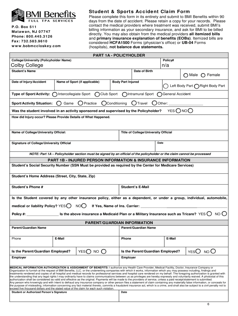 Student Accident Claim Packet Barnegat Township School  Form