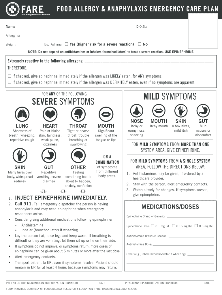  Food Allergy Packet Health Services 2019-2024