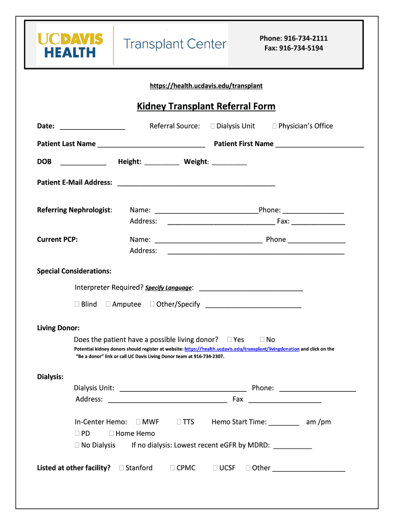  Kidney Transplant Form 2019