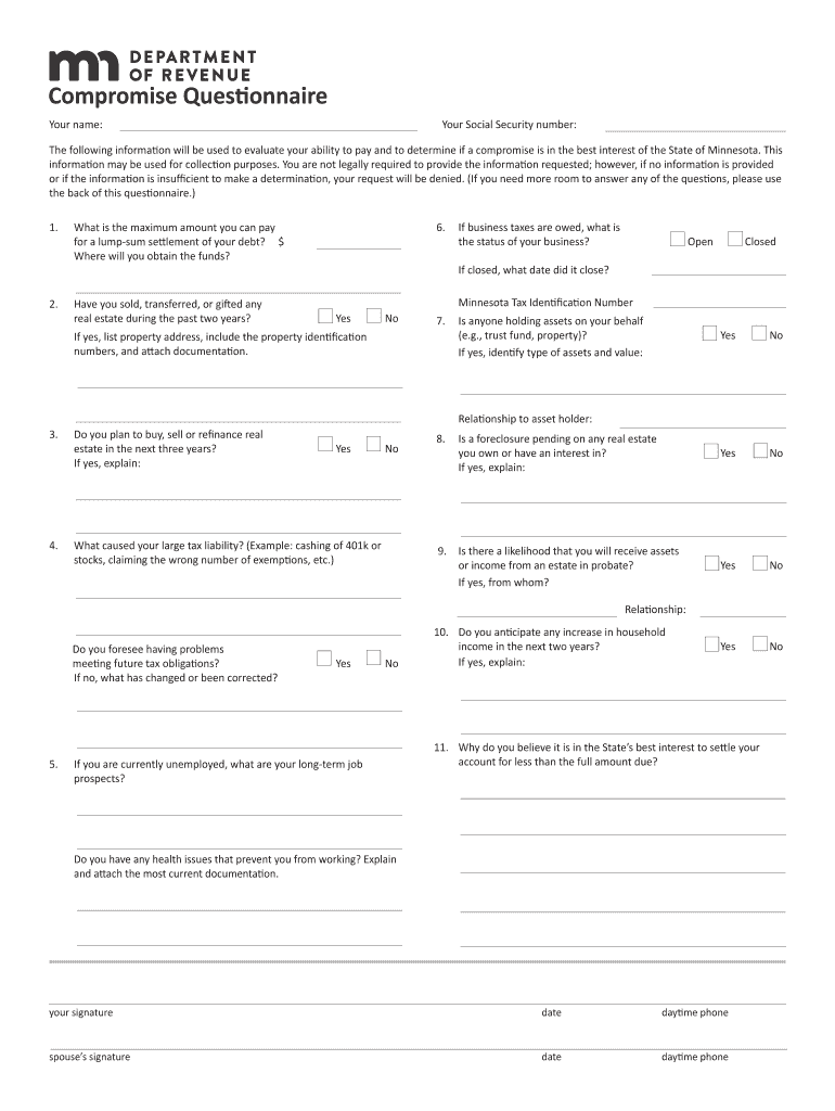 Compromise Application Minnesota Department of Revenue  Form