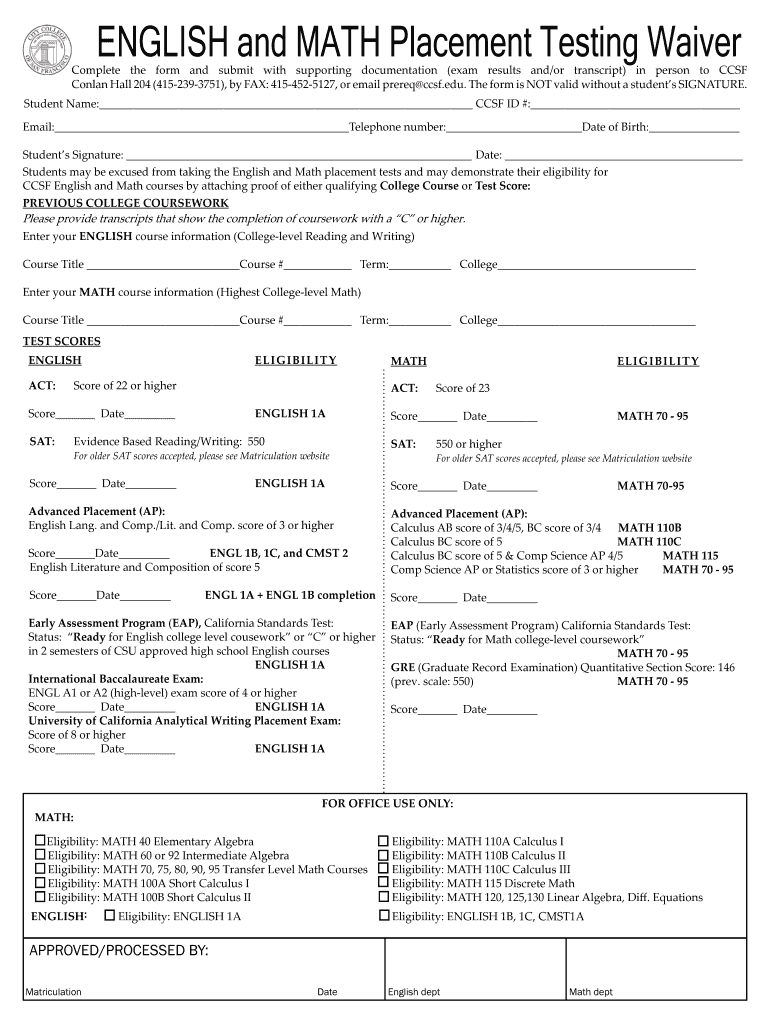 Ccsf Waiver  Form