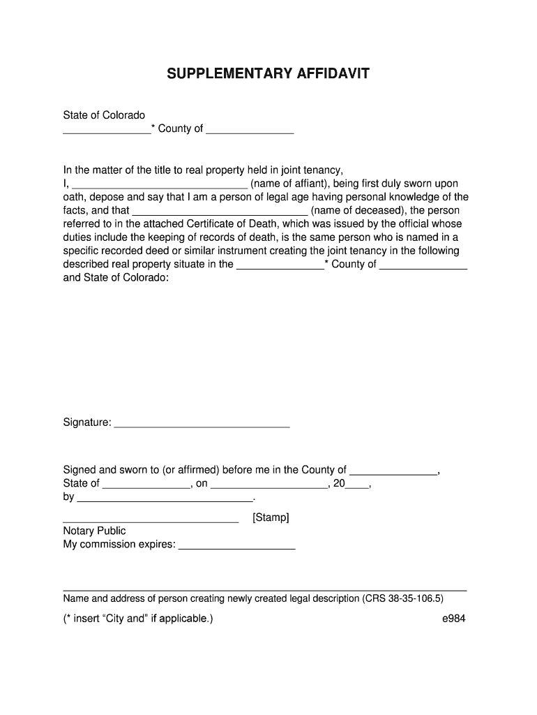 Supplemental Affidavit Colorado  Form