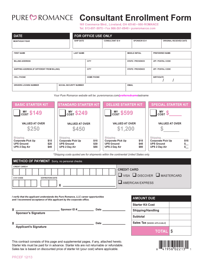  Pure Romance Order Form 2013-2024