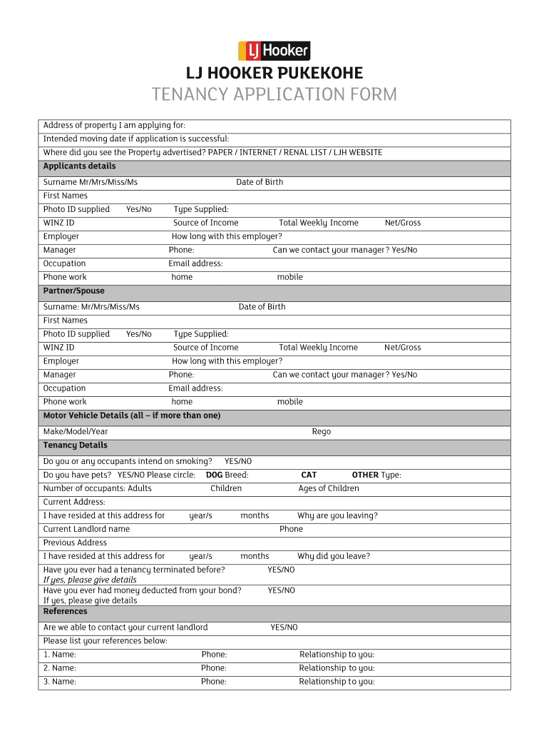 Lj Hooker Application Form