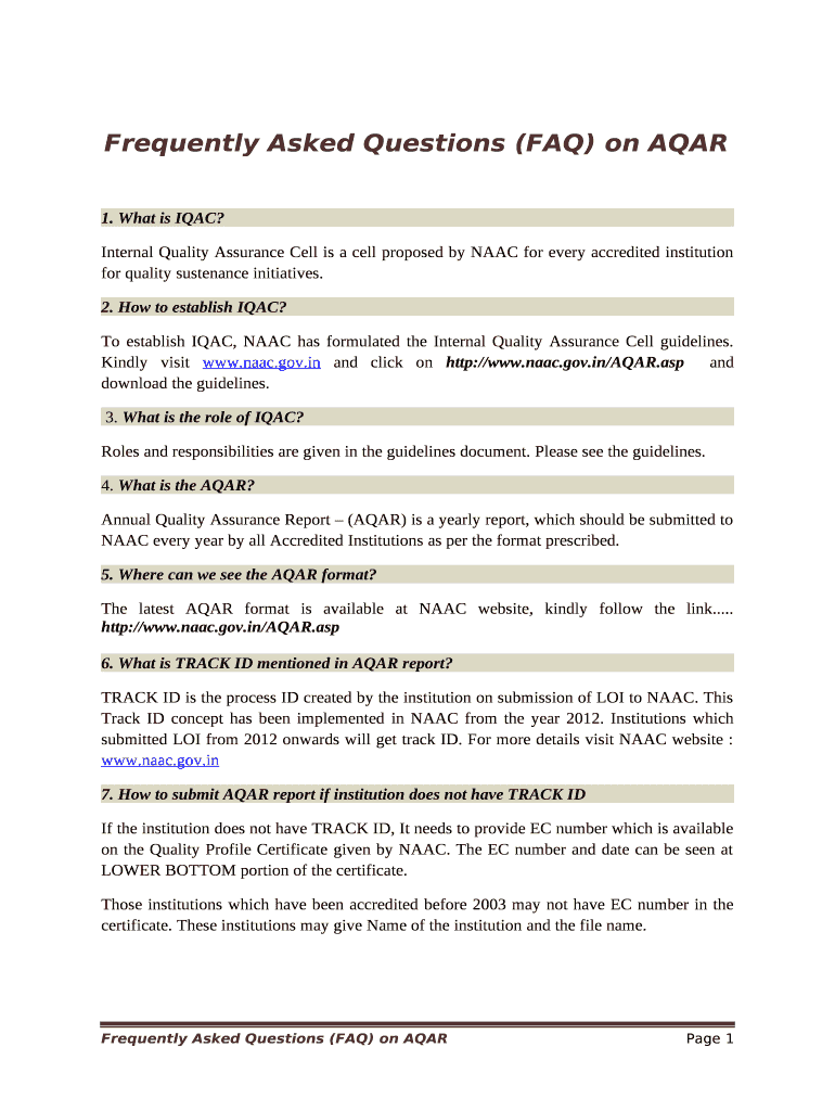 Frequently Asked Questions FAQ on AQAR  Form