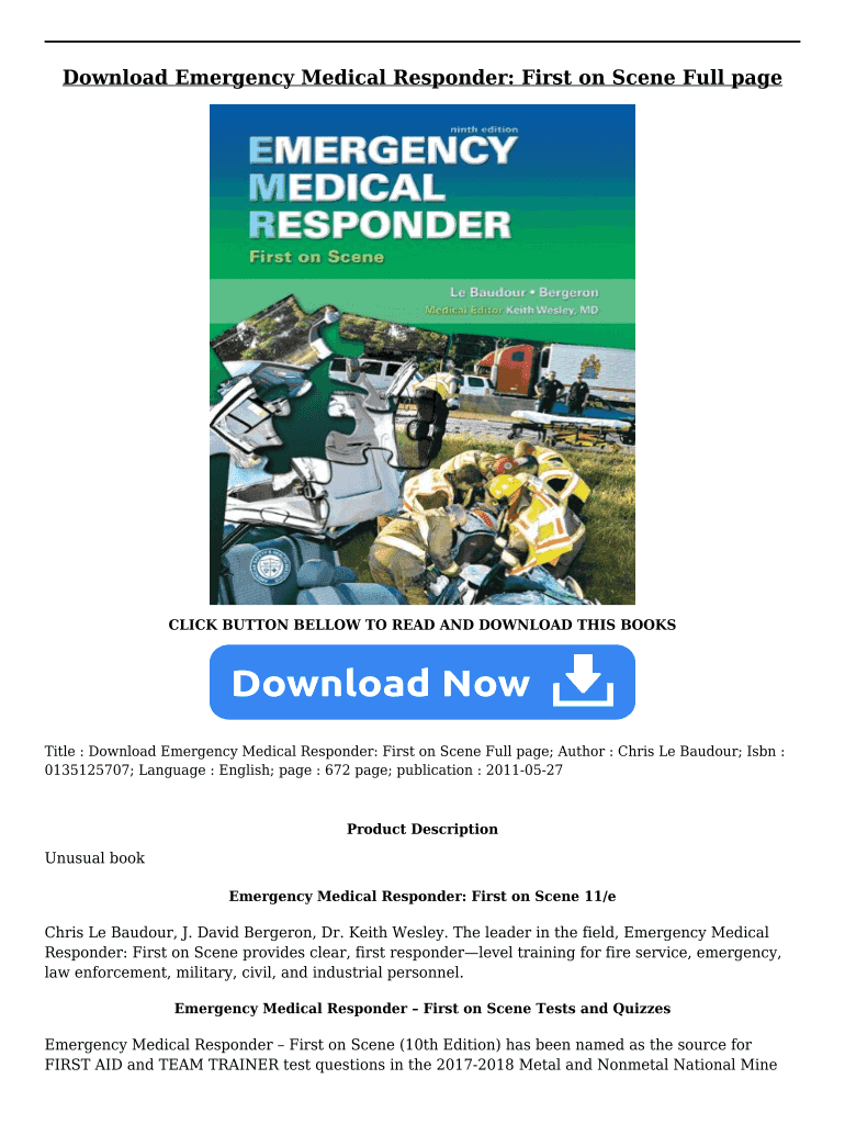 Emergency Medical Responder First on Scene 11th Edition PDF  Form