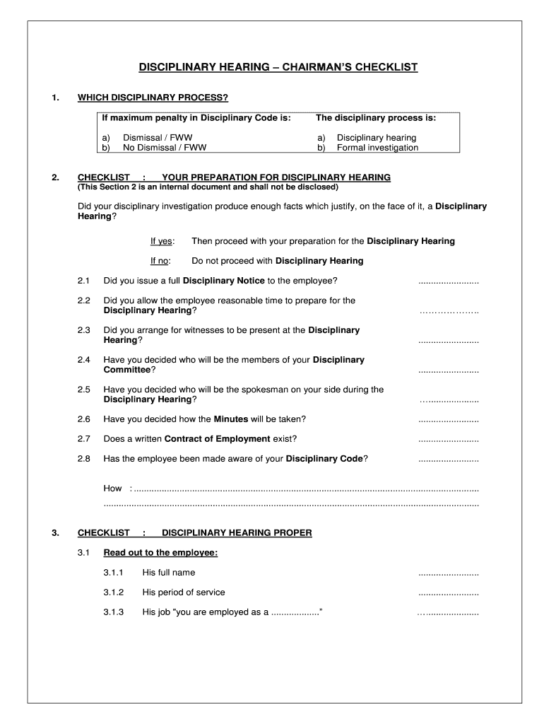 Disciplinary Hearing Checklist  Form
