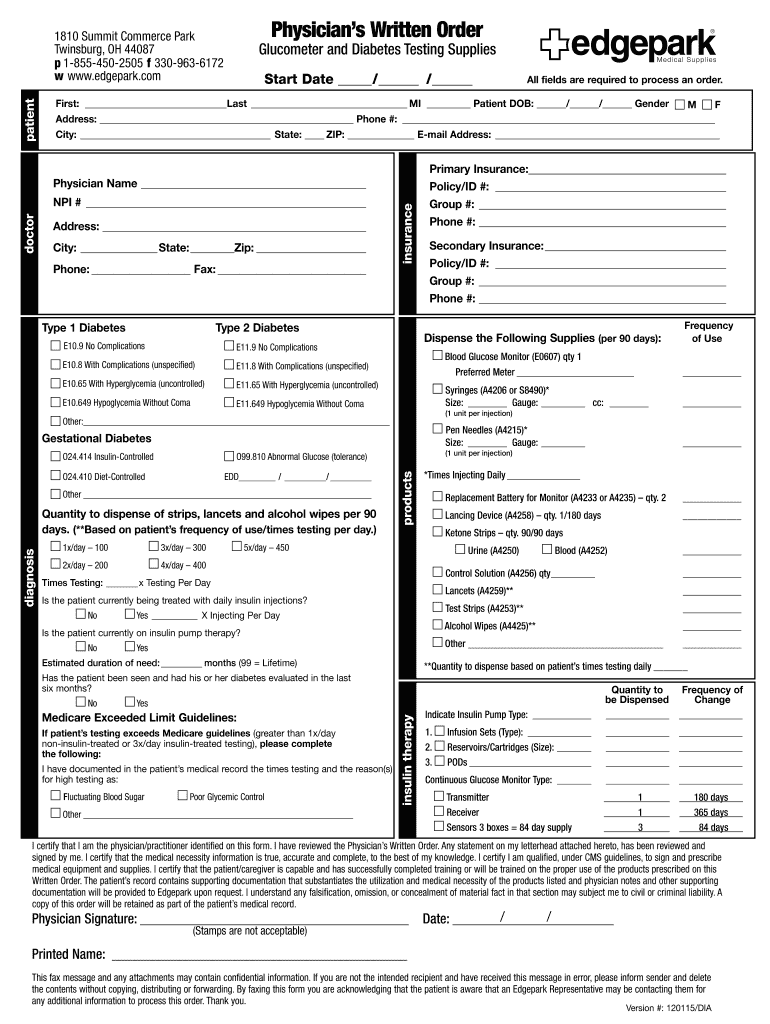 Edgepark Medical Supplies Order Form