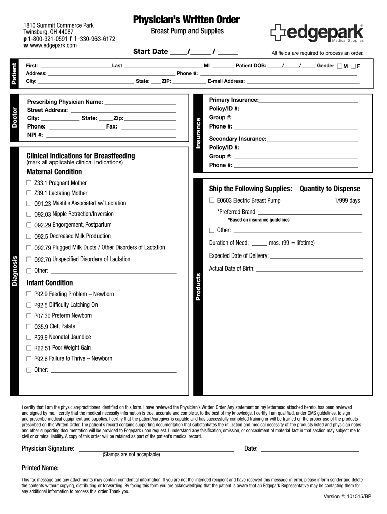 Prescription and Medical Necessity Form Medela