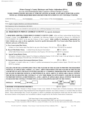 Prince George&#039;s County Disclosure and Notice Addendum  Form