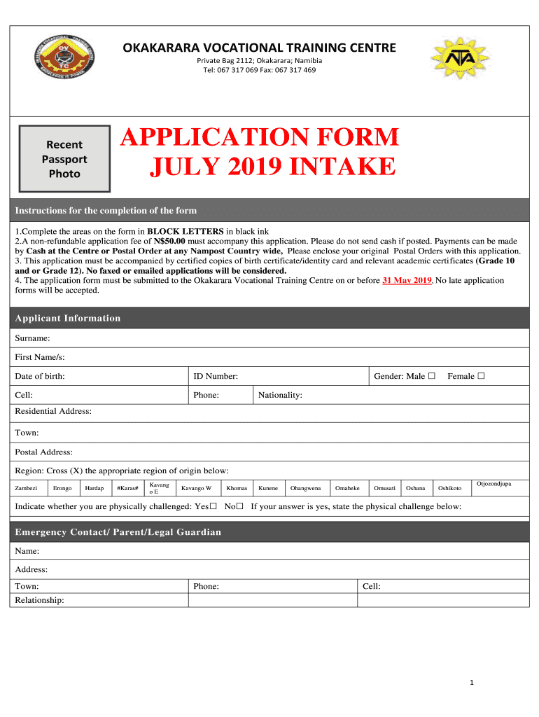 Okakarara Vtc Application Forms PDF