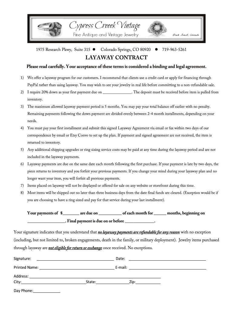 Layaway Policy Template  Form
