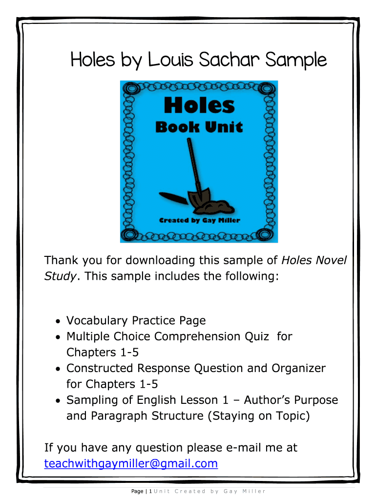 Holes Novel Study PDF  Form
