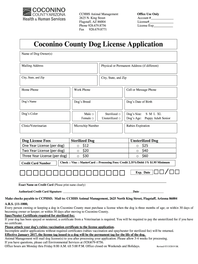 Get and Sign Dog License in Flagstaff Az Fill Online, Printable, Fillable 2019-2022 Form
