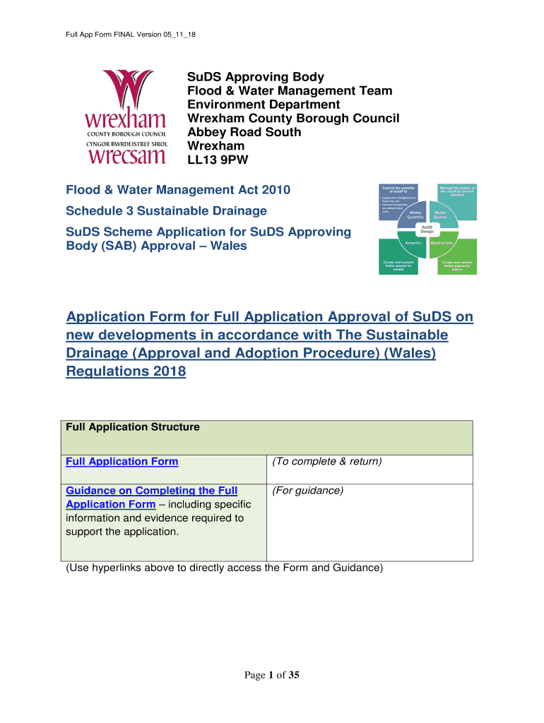 Application Form for Full Application Approval of SuDS Wrexham Council SuDS Scheme Application for SuDS Approving Body SAB Appro