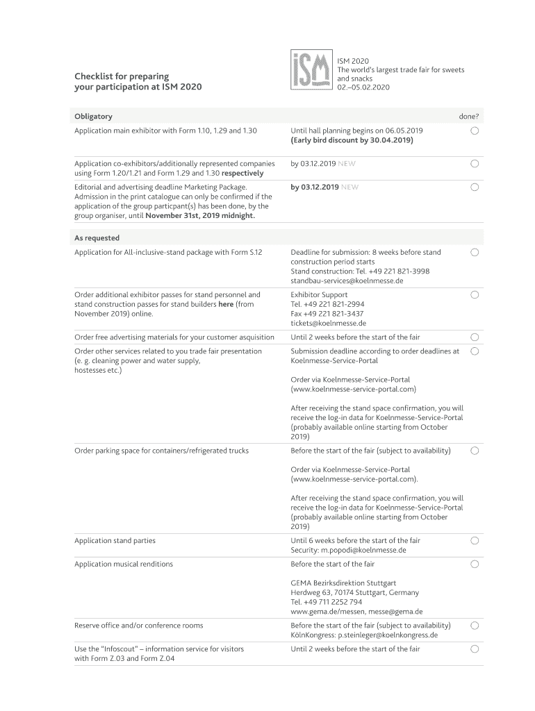 Download Application Complete Package PDF ISM Cologne  Form