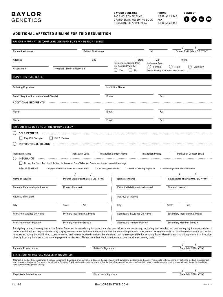  ADDITIONAL AFFECTED SIBLING for TRIO REQUISITION 2019-2024