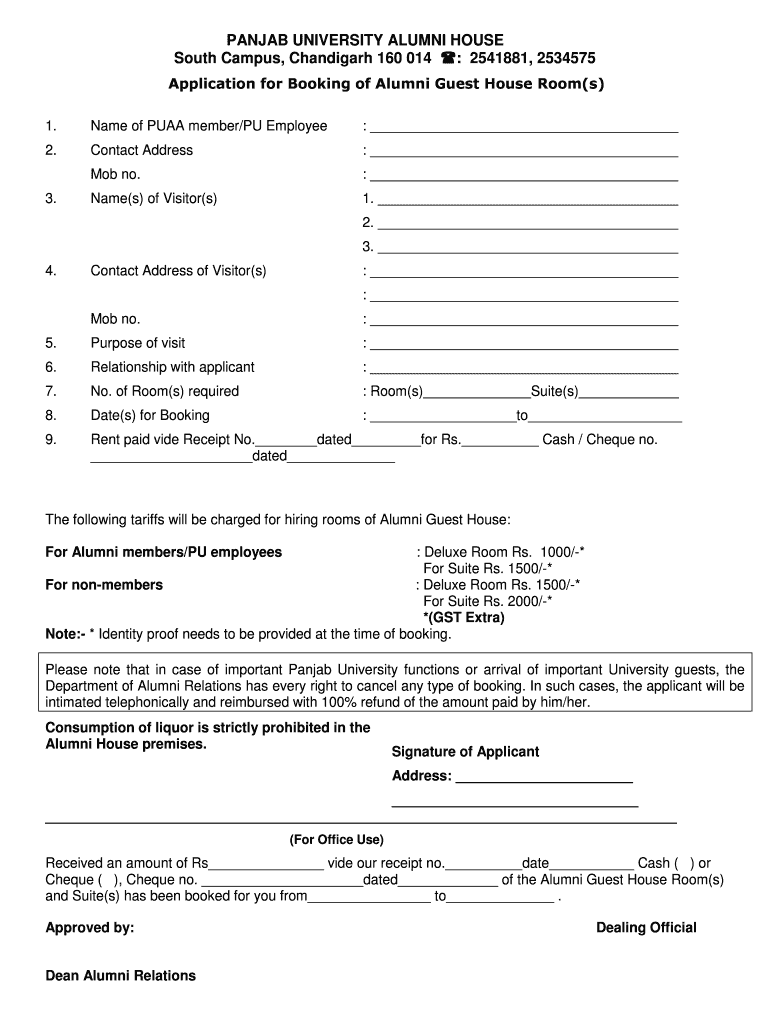 Pu Alumni Guest House  Form