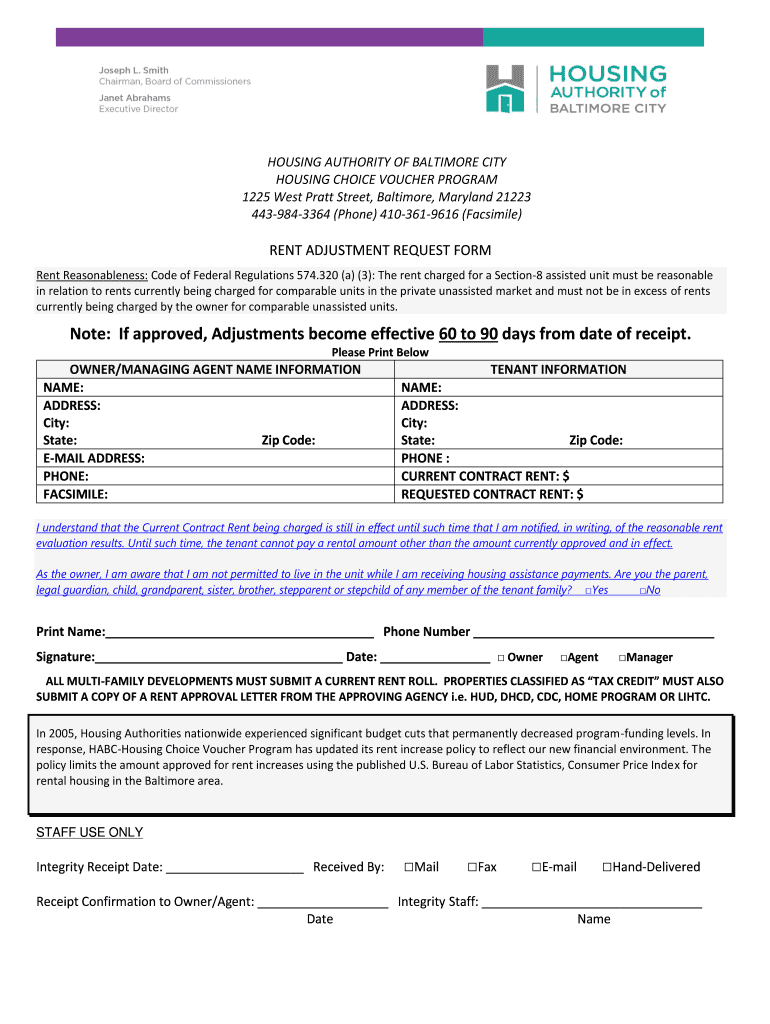 Application for the Public Housing Program City of Baltimore  Form