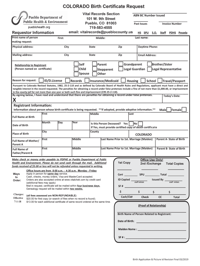  Colorado Birth Certificate 2019-2024